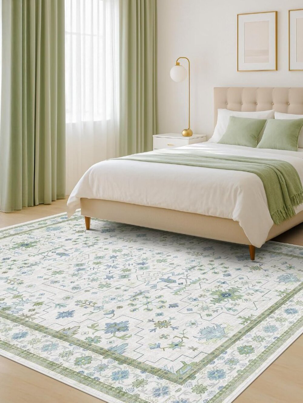 Green and Blue Kids Rugs for Bedroom 5x8 - Oushak Boho Cute Area Rug, Washable L